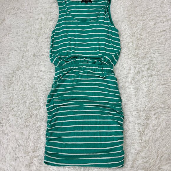 GIBSON Ruched Side Tank Dress Striped Teal Size XXS EUC - Picture 3 of 9